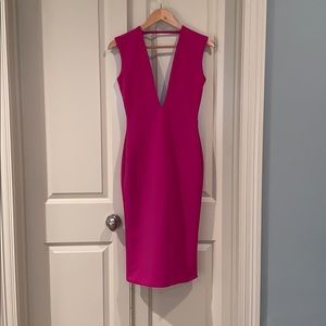 Solace London fuchsia plunge dress. Does run small